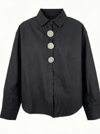 2026 Spring New Large Button Shirt Women'S Loose Silhouette Flattering French Commute Temperament Long Sleeve Shirt Versatile Design Top - Black