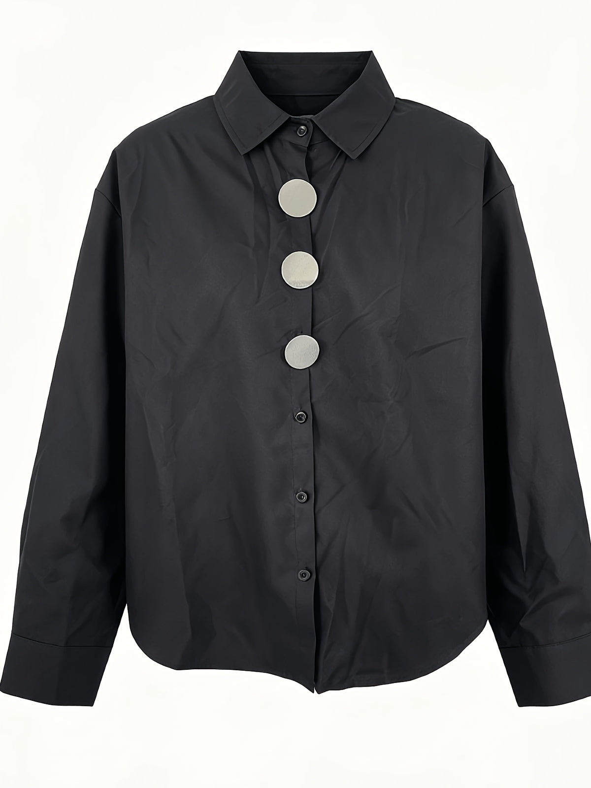 2026 Spring New Large Button Shirt Women'S Loose Silhouette Flattering French Commute Temperament Long Sleeve Shirt Versatile Design Top - Black