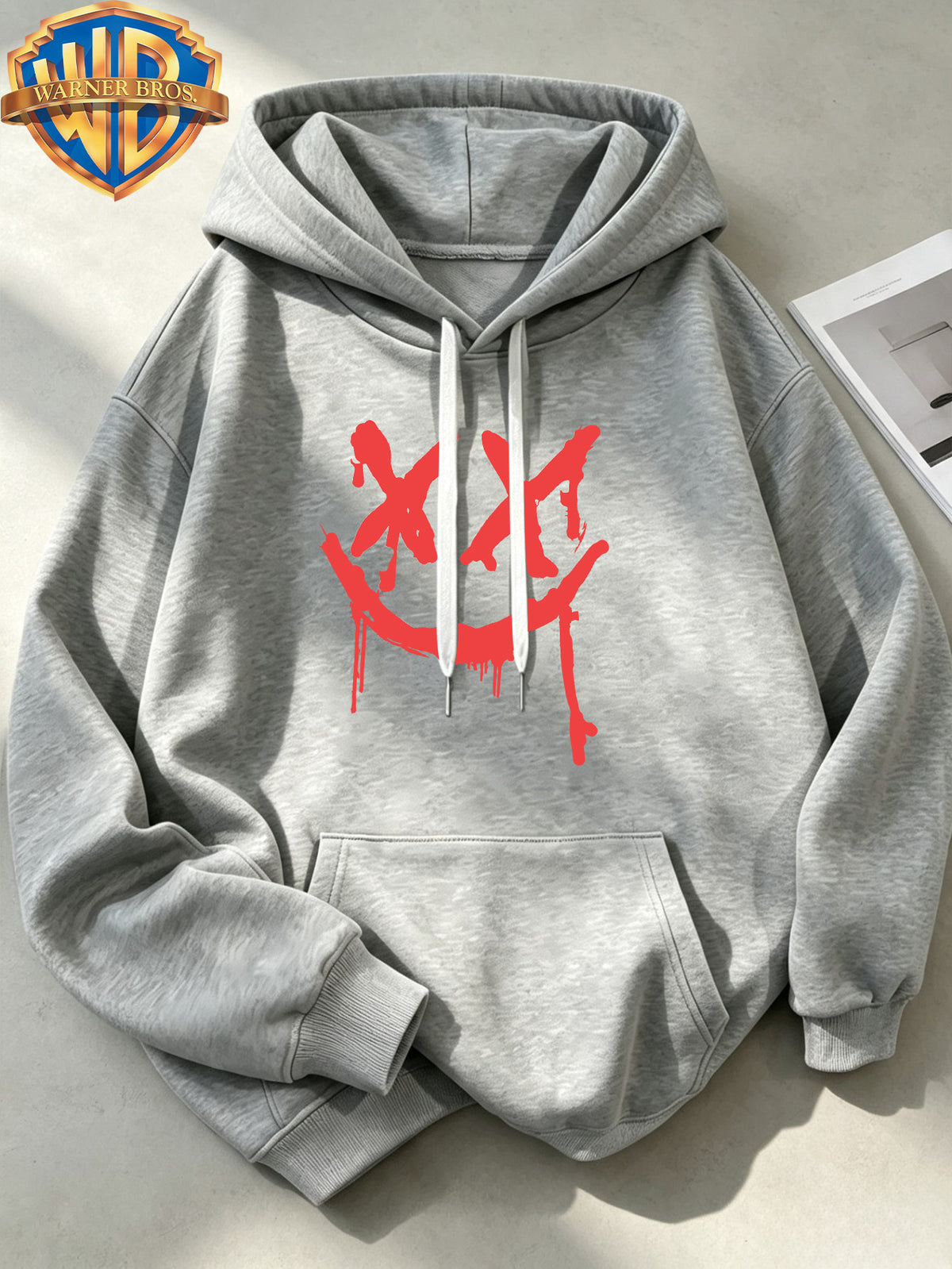 Joker Dark Graffiti Text Pattern Print Trendy Cool Casual All-Match Sports Drawstring Pocket Hooded Men'S Sweatshirt, Men'S Autumn Winter Cute Casual Style - Light Grey