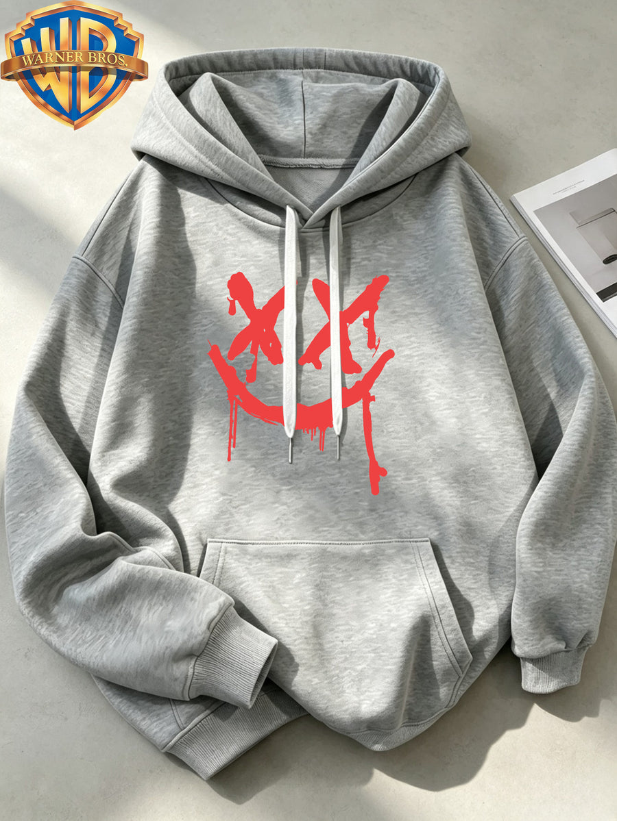 Joker Dark Graffiti Text Pattern Print Trendy Cool Casual All-Match Sports Drawstring Pocket Hooded Men'S Sweatshirt, Men'S Autumn Winter Cute Casual Style - Light Grey