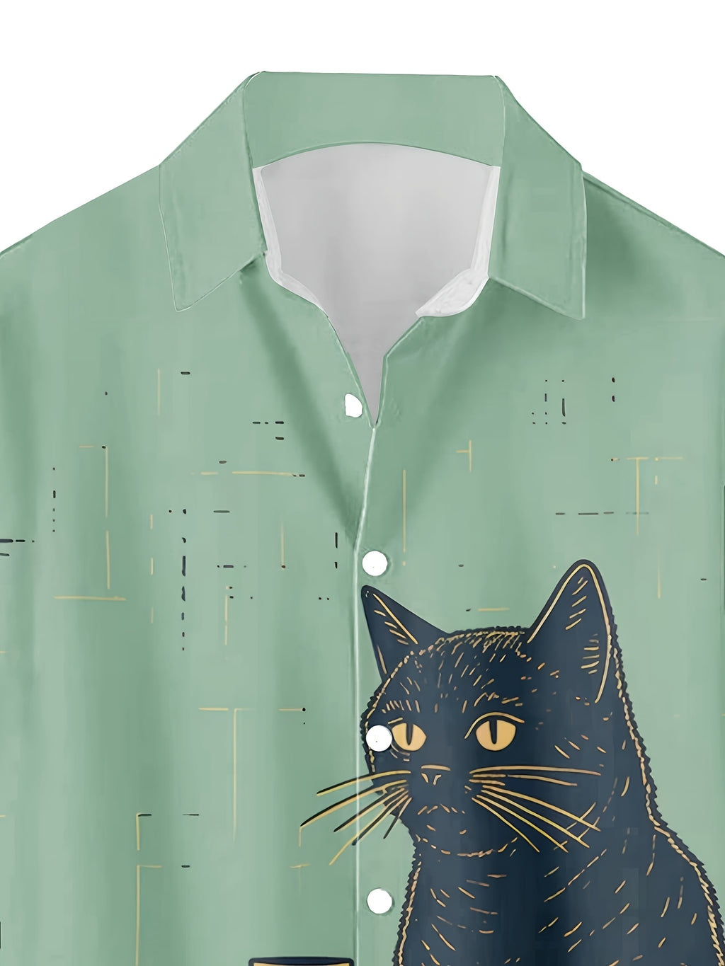 Cat Drinking Coffee Vintage Pattern 3D Print Men'S Shirt Casual Individual Hip-Hop Rock Street Hawaiian Shirt - Multicolor