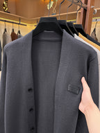 1pc Spring Autumn Men'S V-Neck Cardigan Knit Jacket Single Fake Button Cardigan Sweater Easy All-Match Casual Outerwear Knit Top - Dark Gray