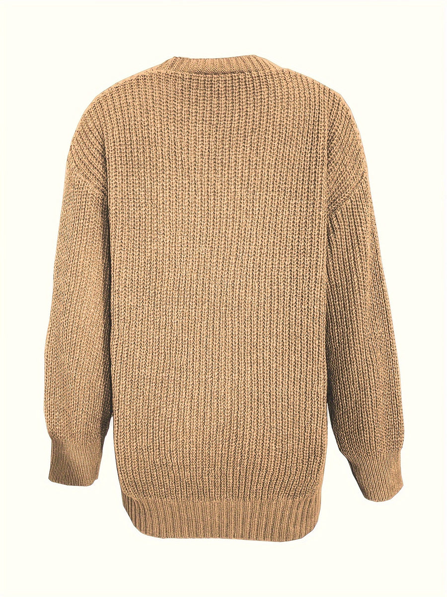 Casual V-Neck Single-Button Sweater Women'S Autumn Winter Cardigan - ginger-colored