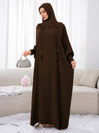 Plus Size - 1pc Ice Wrinkled Fabric Solid Color Loose Hooded Headscarf Women'S Fashion Abaya Suitable for Spring Summer Autumn Daily Wear Robe Foulard Femme Abaya Femme Foulard Abaya Femme - Coffee Color