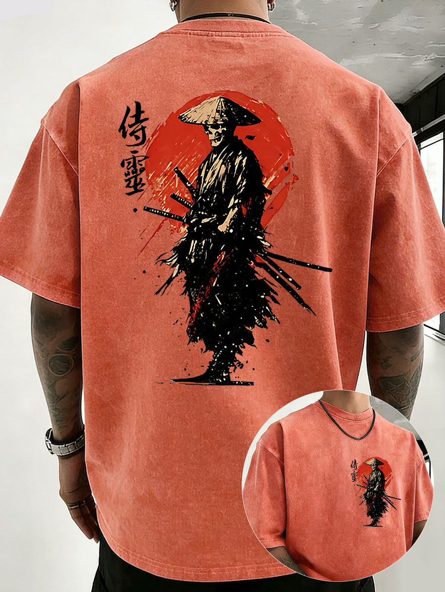 Drop-shoulder Vintage Washed T-shirt, Exclusively for the Fashion-forward Crowd. A Loose-fitting, Comfortable, High-quality Pure Cotton Short-sleeve Top, an Essential Piece for Streetwear Trends - Orange