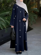 886-Middle East Dubai Bowknot Embroidery Dress - Navy Color