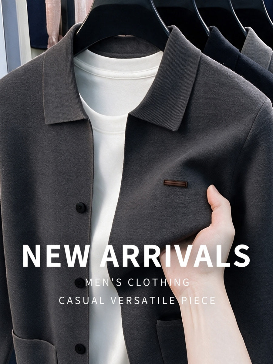 Men's Knitted Cardigan Coat, New Autumn/Winter Arrival, Thickened and Warm, Business Casual, Classic and Versatile, Solid Color Knitwear, Outdoor Leisure, Soft Fabric, Pullover Top MJ - Fashion Grey