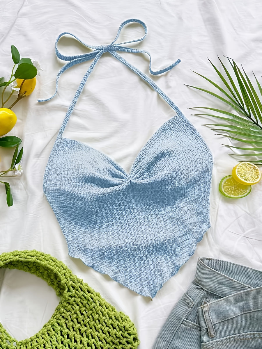 Blue Backless Strappy Top for Women Vacation Casual - Sky Blue