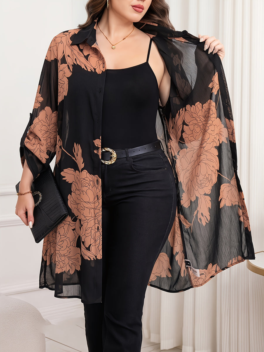 New Women's Elegant Long-Sleeve Shirt for Spring/Summer, Summer Chiffon Printed Blouse, Elegant Button- Shirt, Spring/Summer Commuter Shirt, Elegant Women's Top, Women's Office Wear, Women's Commuter Wear, Social Occasion Top, Women's Casual Top - Multicolor