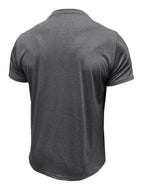 Men'S Solid Color Short Sleeve Henley Neck T-Shirt, Fashionable Summer Men'S Wear Casual Round Neck Top - Dark Gray