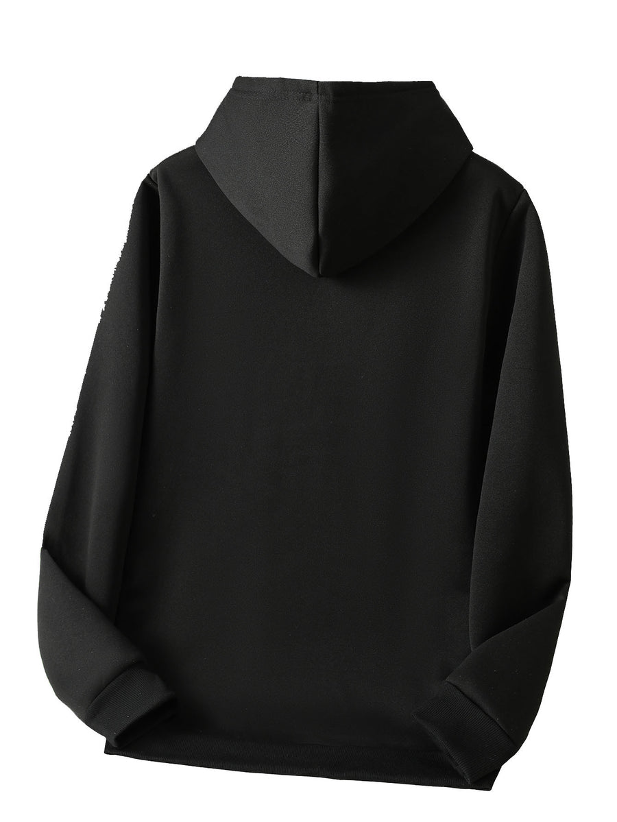 Men's Fashionable Trendy Hooded Casual Sweatshirt, -Lined for Autumn/Winter, American Style for Christmas and Halloween Outings - Black
