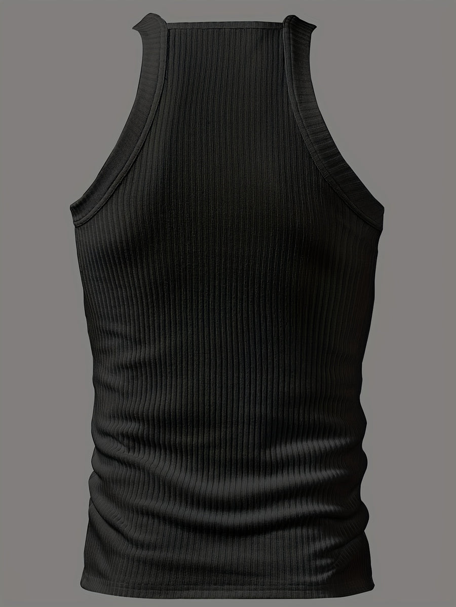ROYALBOY Men's Slim Fit Tank Top with Thick Shoulder Straps - Sleeveless Athletic Shirt Suitable for Gym, Parties, Commuting, Solid Color Non- Back Strap Design, Machine Washable Spring/Autumn Wear for Daily Wear & Gatherings - Black