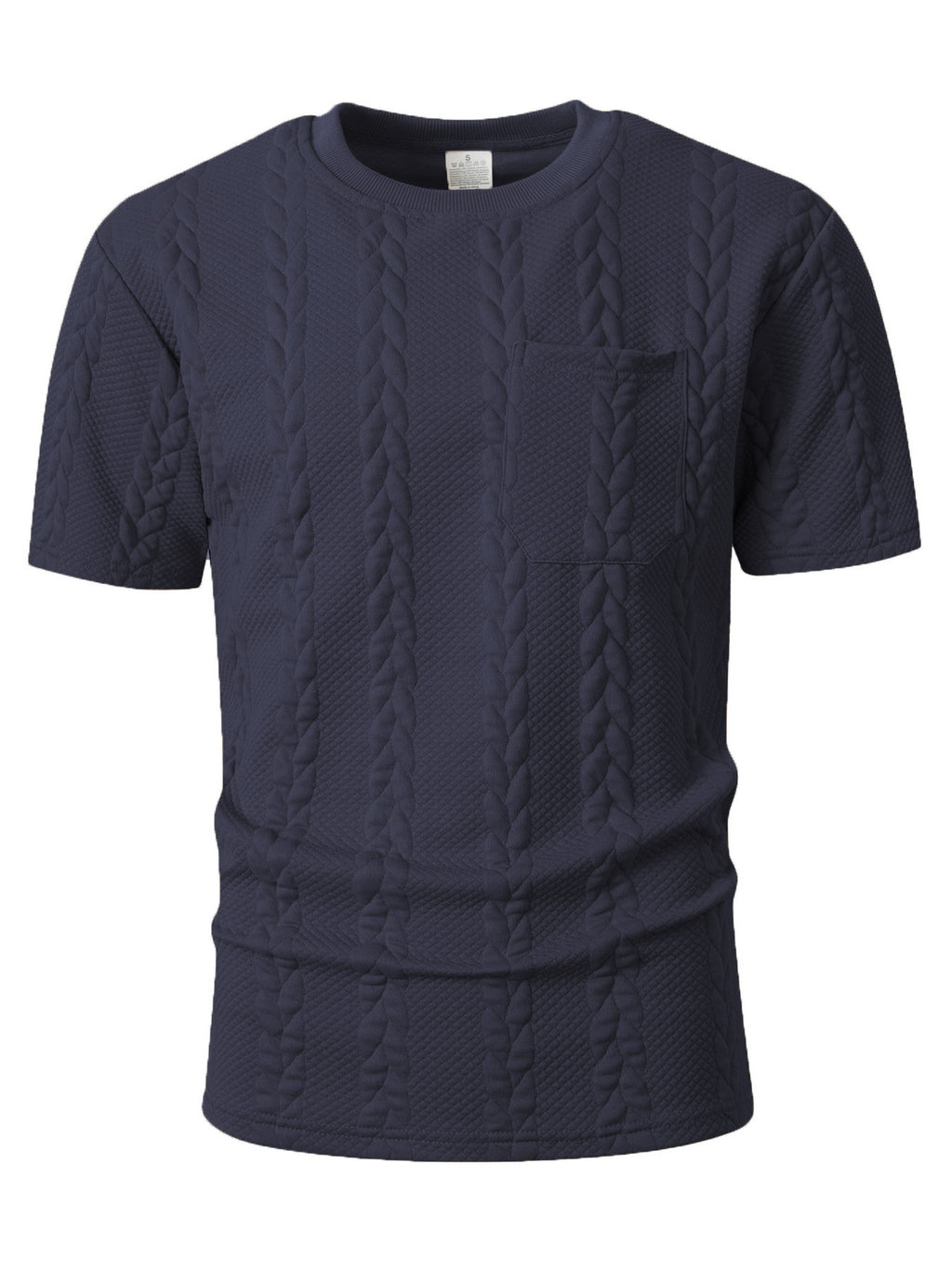 KJ-T037 Men'S Round Neck Jacquard Textured Tactile Pocket Short Sleeve Top T-Shirt Casual Men'S T-Shirt - Navy Color
