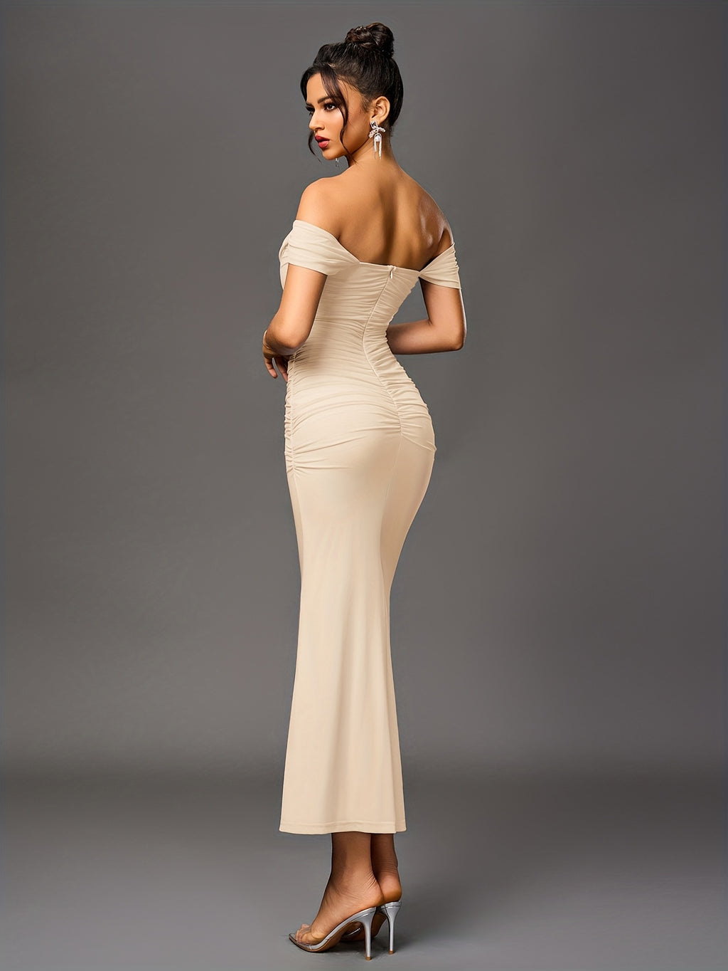 Women's Elegant Off-the-Shoulder mermaid gown - Formal party wedding long dress, Stretchy Bodycon fit, Non-Transparent Party Evening Gown for Women, Formal Attire, Highelasticity Fabric, Special Occasion Dress, High Elasticity Material, Formal Dress - Apricot