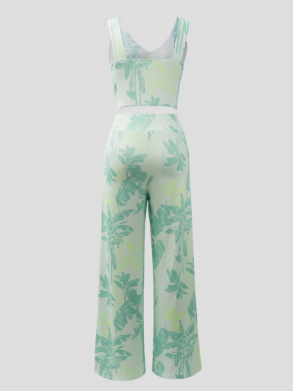 Women's European and American contrasting palm tree print sleeveless tops and trousers - Green