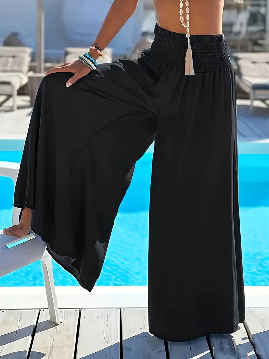 Directional Style And Women'S Elegant Bottoms Loose Olivia Mark - Wide Leg Flare Pants, Elegant Vacation All-Match Style, Elastic Waist - Black