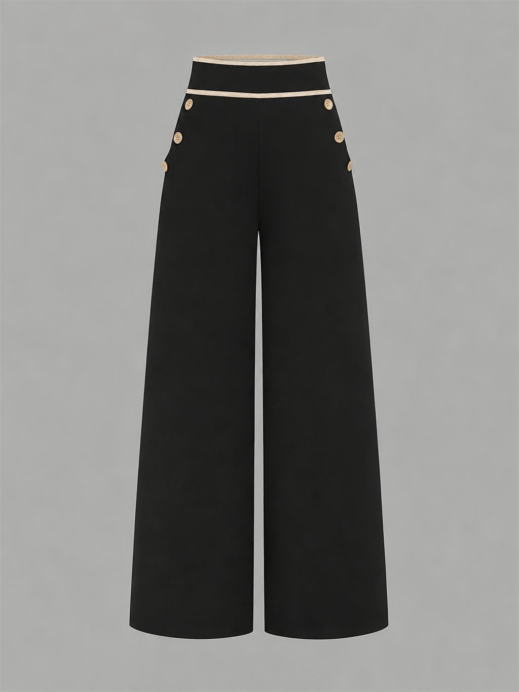 Women'S New Casual Fashion Elegant High-Waist Pocket Loose Comfortable Wide-Leg Straight-Leg Pants - Black