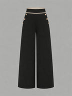 Women'S New Casual Fashion Elegant High-Waist Pocket Loose Comfortable Wide-Leg Straight-Leg Pants - Black