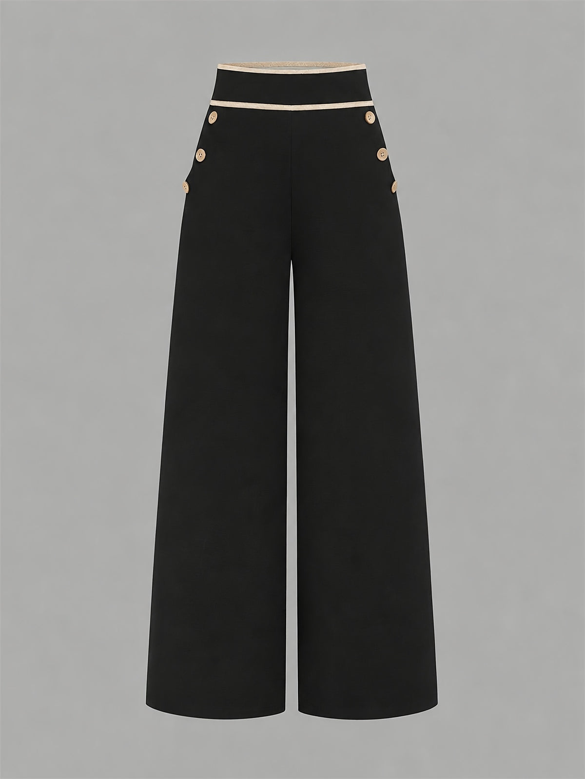 Women'S New Casual Fashion Elegant High-Waist Pocket Loose Comfortable Wide-Leg Straight-Leg Pants - Black