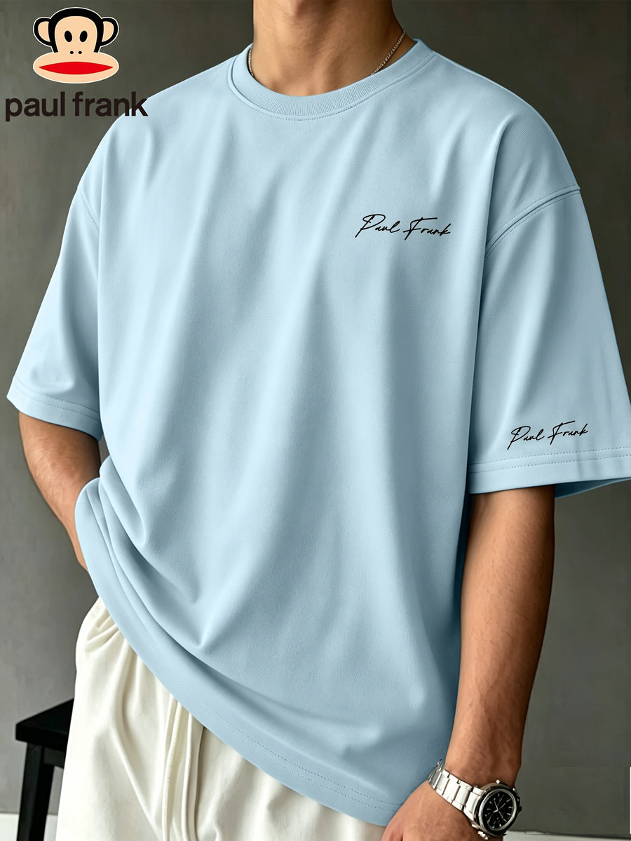 Paul Frank Summer Men's Pure Cotton Street Style Refreshing Pullover Short-Sleeve T-Shirt - Light Blue