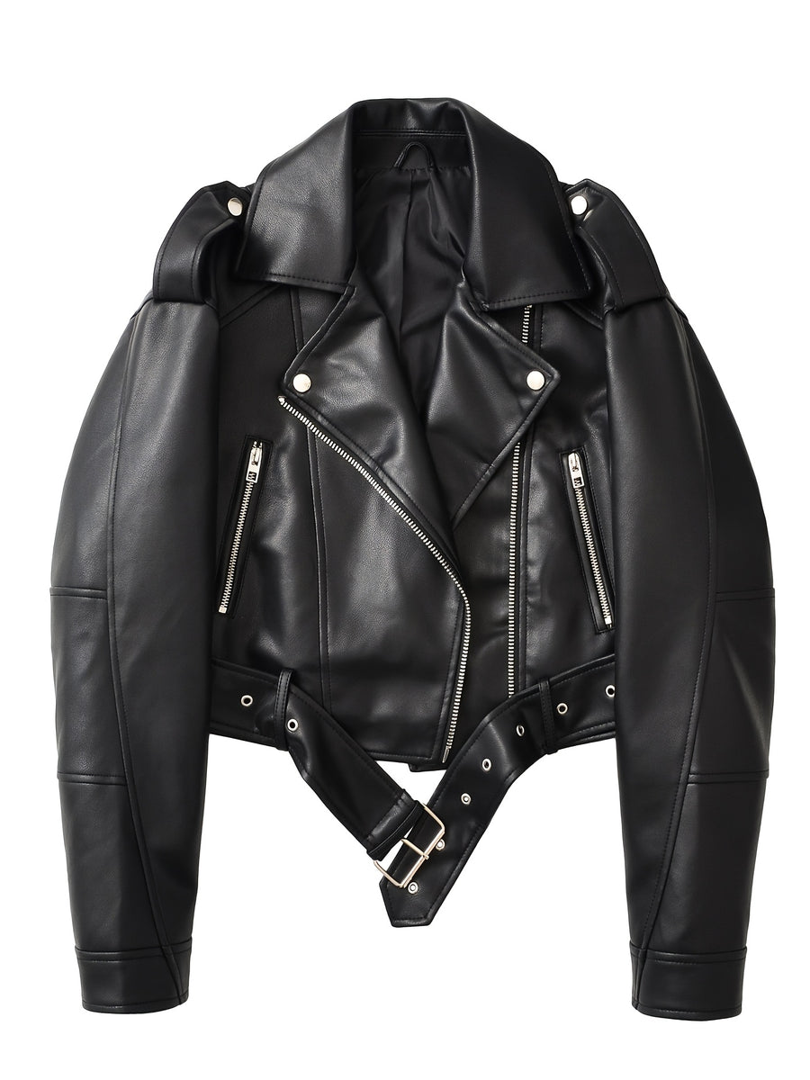 2025 Short Faux Leather Jacket Spring Autumn American Retro Temperament Biker Jacket Top Women'S Clothing - Black