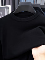 Minimalist City Round Neck Sweater for Daily Commute - Black