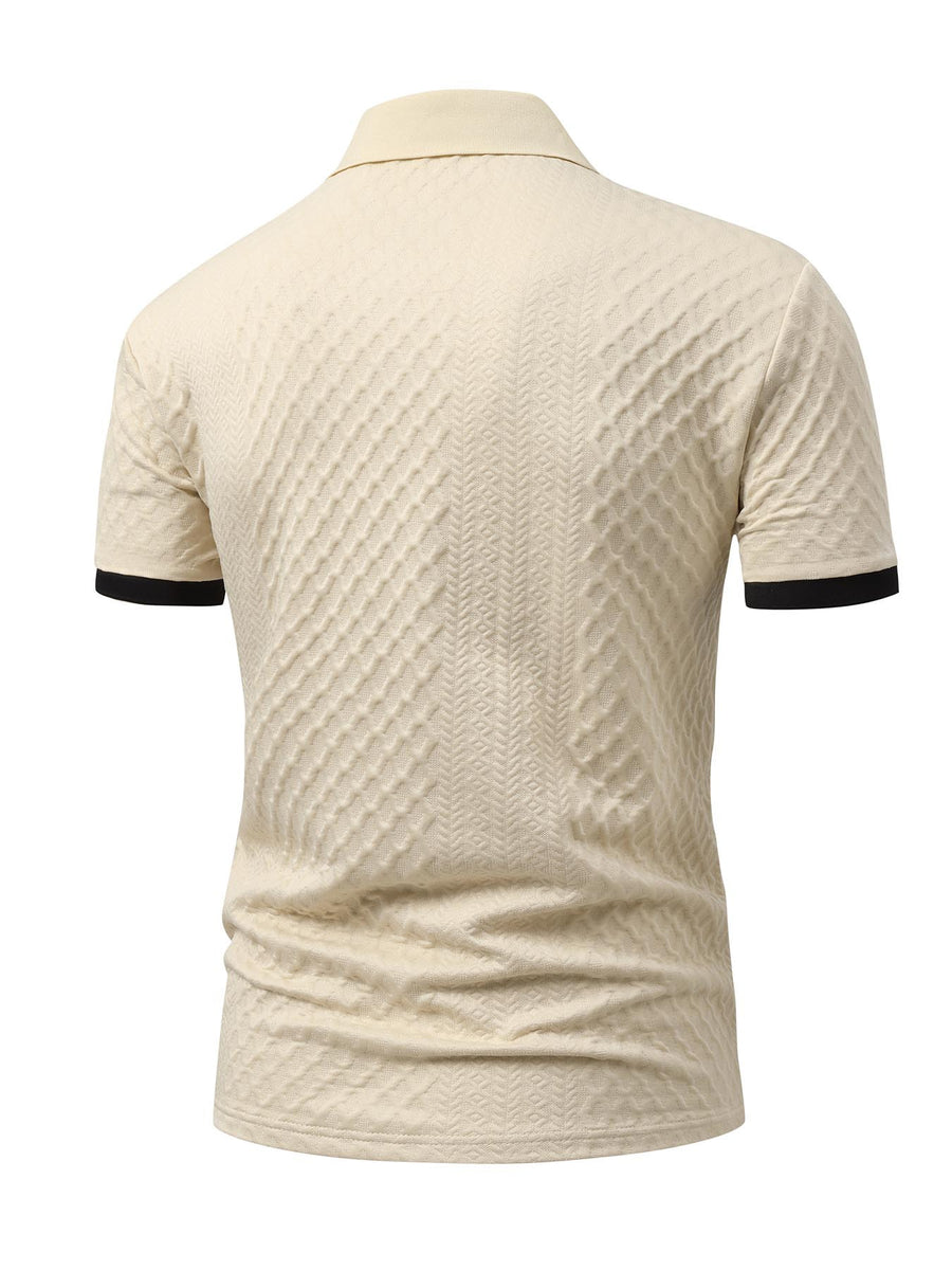 CLICK Print Summer Temperament Heavyweight Men'S Contrast Collar Short Sleeve Polo Shirt New Jacquard Fabric Comfortable Casual Contrast Collar Men'S Short Sleeve Clothing Jacquard Fabric Texture Random - Khaki