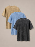 Distressed Washed Short Sleeve T-Shirt 3pcs Set, Men'S American Retro Easy Print Round Neck Casual Versatile Top - Mixed colors