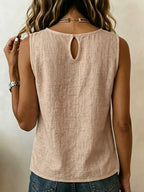 Summer Minimalist Style Round Neck Side-Button Versatile Sleeveless Shirt - Khaki