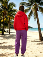 Lazy Style Loose Sweatshirt and Sweatpants Set, Long Sleeve Hooded Top and Jogger Pants, Daily Running Sportswear - Red hoodie + purple pants