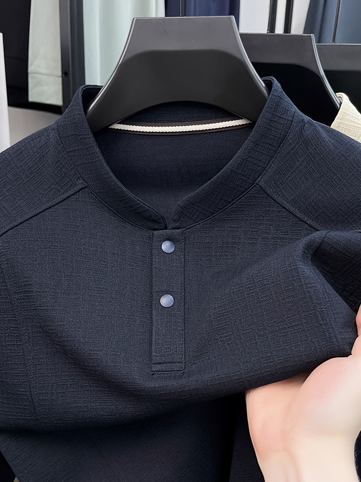 Men's Henry Neck Long Sleeve Sweatshirt, Two-Button, More Energetic Than a Crew Neck, Non-Constricting on the Neck, Simpler Than a Lapel Collar. -SINBOS - Shangqing