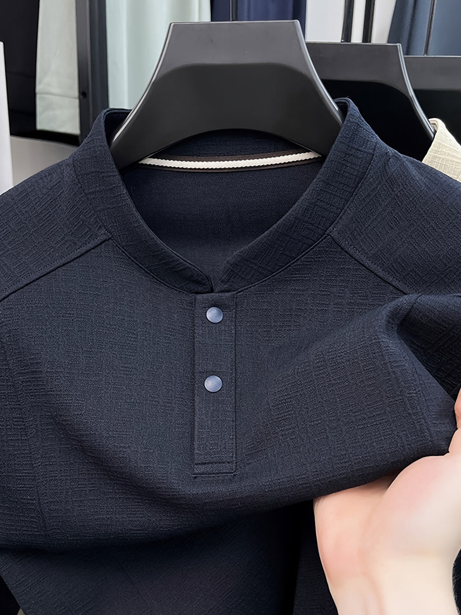 Men's Henry Neck Long Sleeve Sweatshirt, Two-Button, More Energetic Than a Crew Neck, Non-Constricting on the Neck, Simpler Than a Lapel Collar. -SINBOS - Shangqing