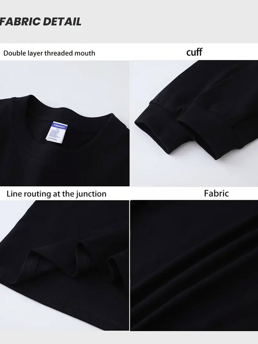 [Printed Design – Not Textured] Premium-Feel Ins-Style Streetwear Personality Pullover Base Layer, Heavyweight New Spring/Autumn Loose Fit Casual Versatile  Print T-Shirt, Drawstring Long Sleeve T-Shirt - Mixed Color 1