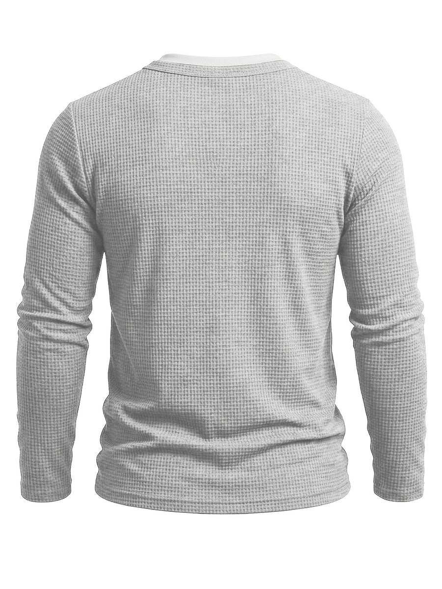 Autumn/Winter Cross-Border Men's Long Sleeve Crew Neck 2-in-1 Look Henley Shirt European and American Men's Pullover Base Layer T-shirt - Ash