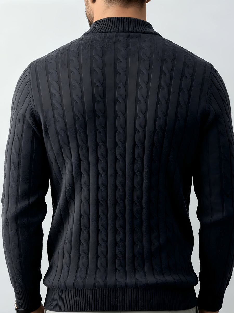 Men's Relaxed-fit Spring and Autumn Style with a Chic Half-zipper Design for a Casual, Laid-back Look. The Exquisite Cable-knit Texture Adds a Vintage Touch, While the Solid Color Offers a Calm and Sophisticated Vibe, Perfect for Creating a Casual - Dark Grey
