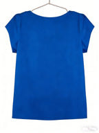 Elegant Fashion Solid Color Round Neck Top for Women - Blue