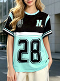 Women's Casual Streetwear T-Shirt with "71.12cm Number and Letter Print, Y College Style Women's Tee, the Best Gift for Friends and Family - Black G