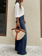 Women'S Fashionable Retro Casual Jeans, Loose Fit, Machine Washable All-Season, Party And Elegant No Belt - Navy Color