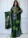 WINYI Leopard Print Boat Neck Abaya, Elegant Short Batwing Sleeve Loose Dress for Women'S Clothing - Green