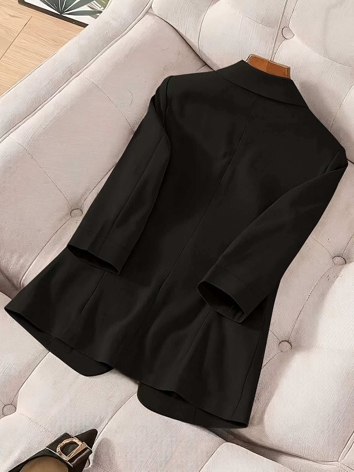 2026 New Premium Solid Color Single-Button Suit Jacket, Elegant 3/4 Sleeve, Comfortable And Breathable Casual Outerwear, Elegant Style Suitable for Daily Spring Summer Autumn, All-Match Temperament Suit - Black