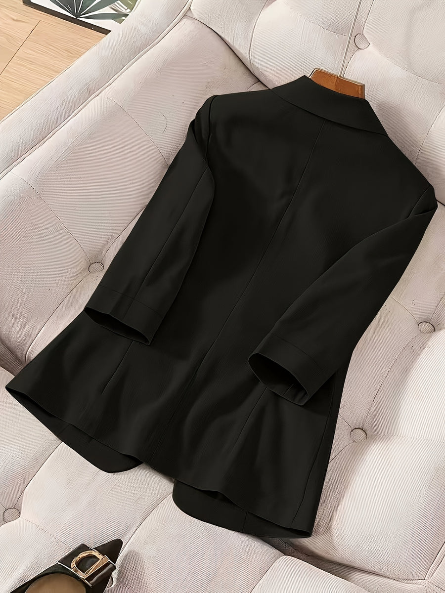 2026 New Premium Solid Color Single-Button Suit Jacket, Elegant 3/4 Sleeve, Comfortable And Breathable Casual Outerwear, Elegant Style Suitable for Daily Spring Summer Autumn, All-Match Temperament Suit - Black