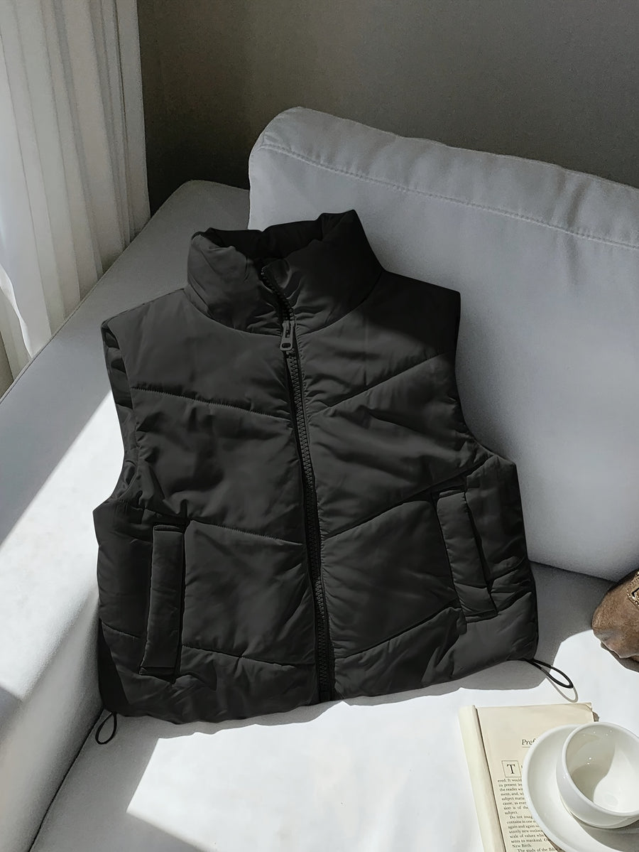 Women's Casual Vest Winter Jacket Zipper Autumn/Winter Vest Outerwear - Black