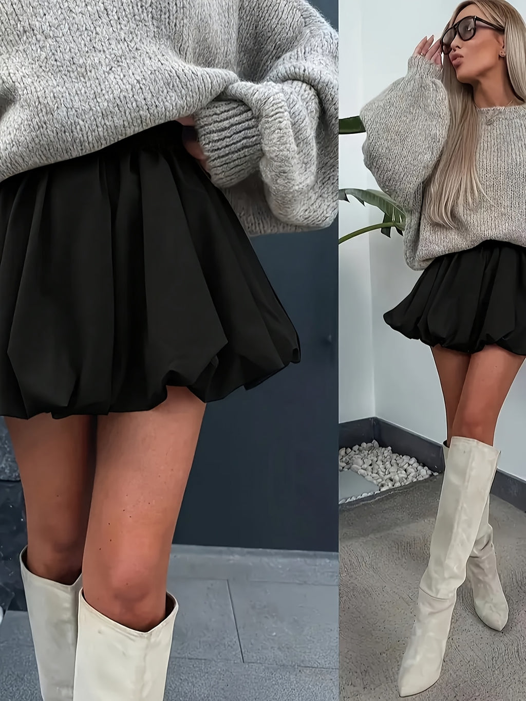 Solid Color Elastic Waist Fashion Bud Skirt - Black