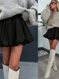 Solid Color Elastic Waist Fashion Bud Skirt - Black