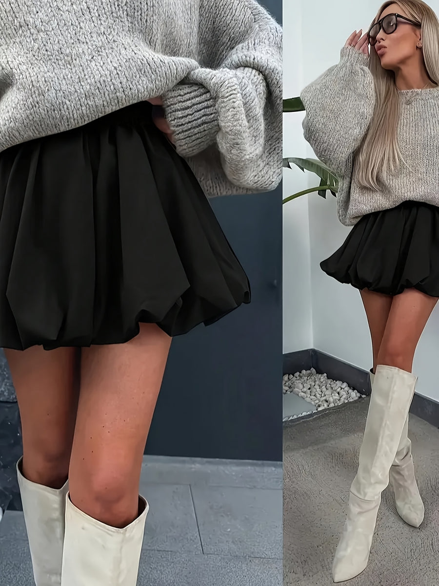 Solid Color Elastic Waist Fashion Bud Skirt - Black