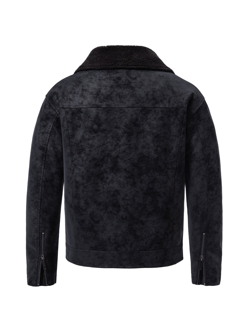 Men'S Slant Zipper Faux Suede Motorcycle Jacket, Lambskin Lining Large Lapel, Zip-Up Pockets Casual Riding Coat - Ebony