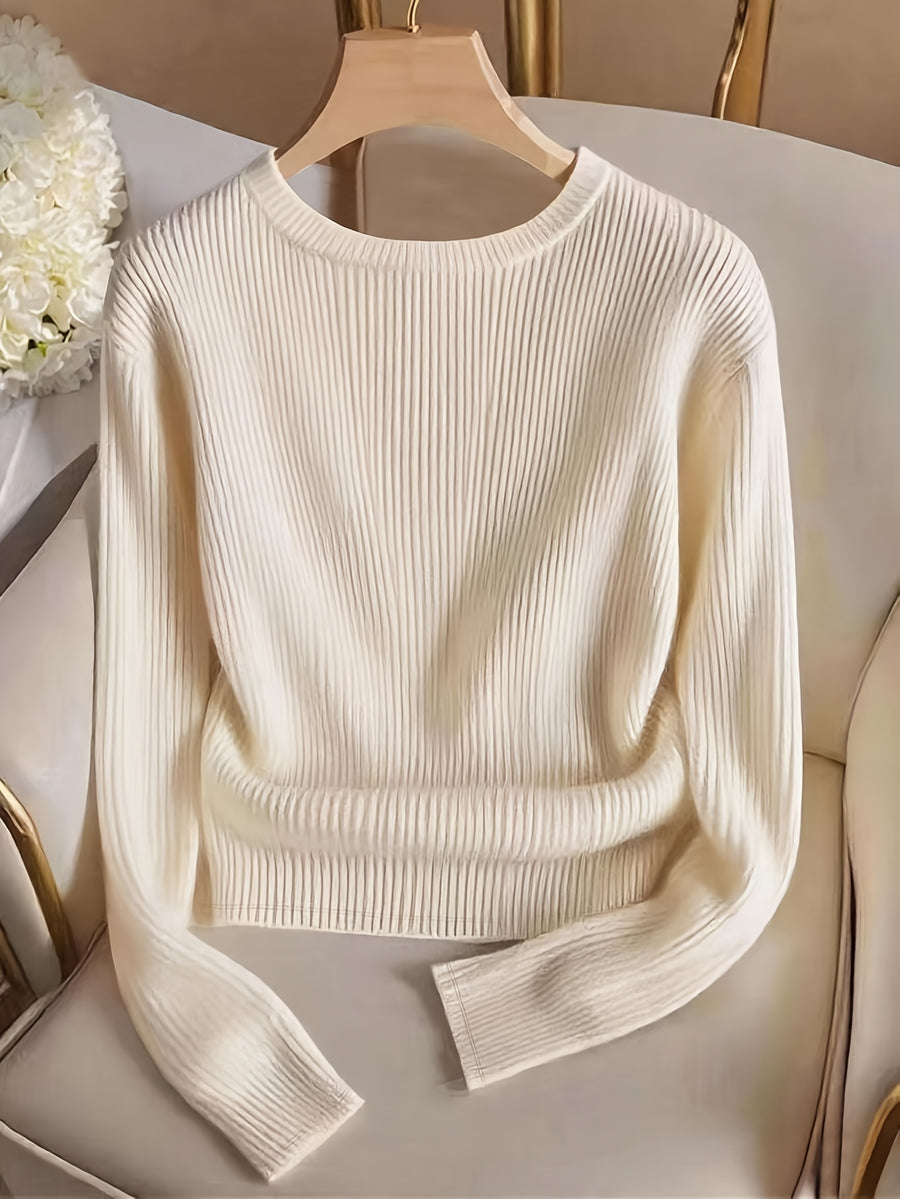 Women'S Fashion Slim Fit Crew Neck Fake Button Long Sleeve T-Shirt - Apricot
