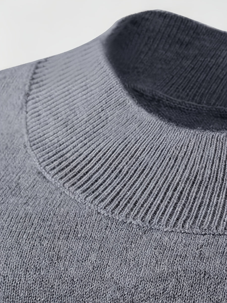 2026 New Men'S Thick High-End Semi High Neck Knitted Sweater Light Luxury Solid Color Warm Sweater Base Sweater - Grey