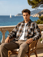 Men'S Retro Plaid Long Sleeve Shirt, Casual Loose Fit Button, Breathable Fabric, Perfect for Daily Wear, Vacation, Office And Streetwear Style - Huang Haige