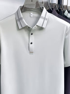 Men's Summer Polo Shirt with Plaid Contrast Collar, Seamless Construction for a Restrictive-Free Feel, a Comfortable Choice for Summer Commuting, Outdoor Activities, and Business Meetings - SINBOS - Beige Apricot